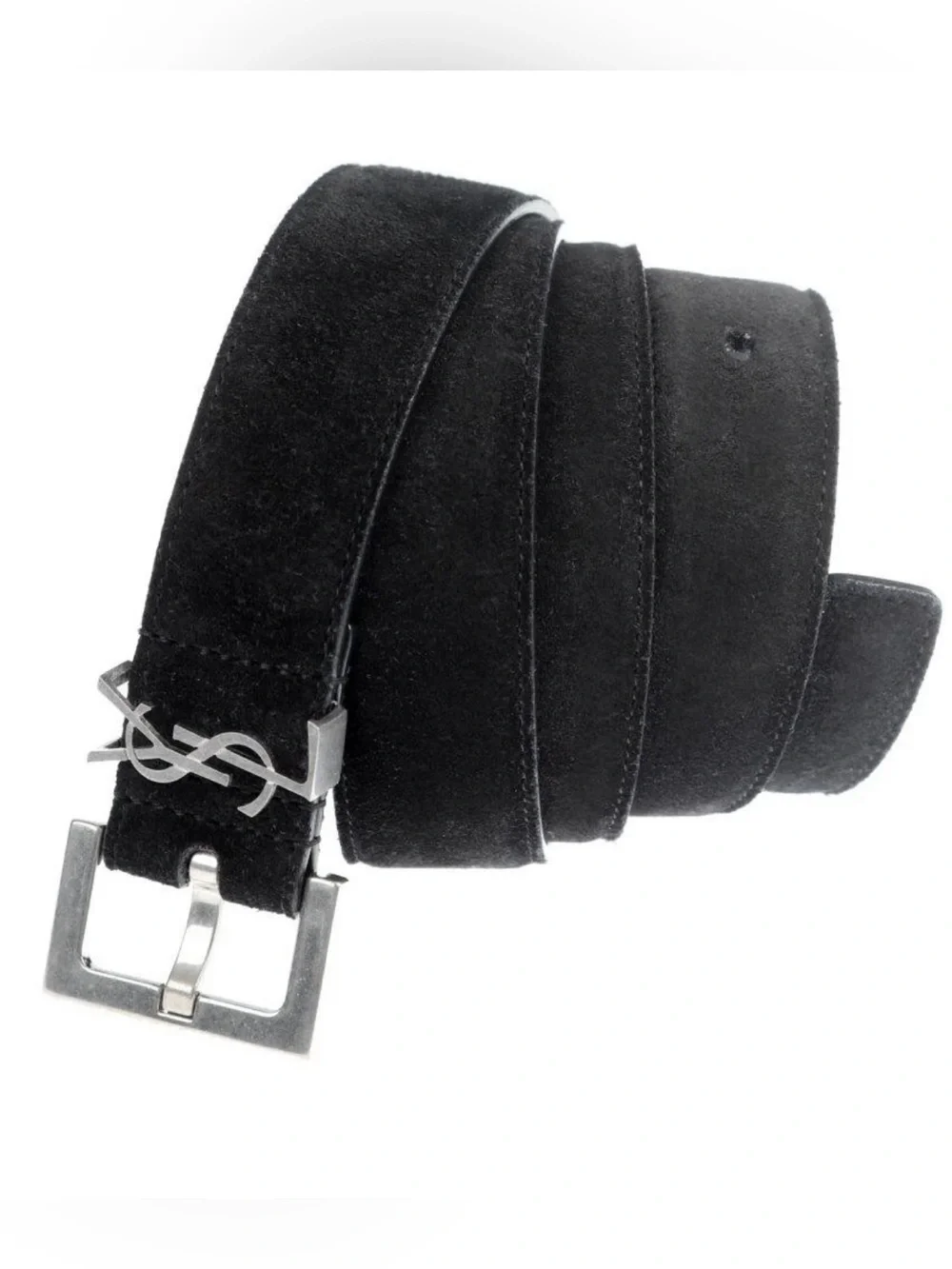 NEW YSL SAINT LAURENT LOGO CASSANDRE EMBOSSED SUEDE LEATHER BELT 100/40